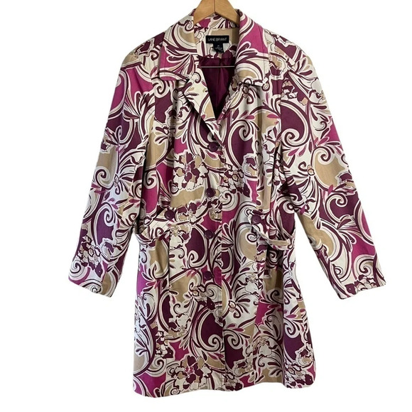 Lane Bryant Canvas Jacket Size 24 Floral Collared Button Up Purple Pink White - Picture 1 of 8